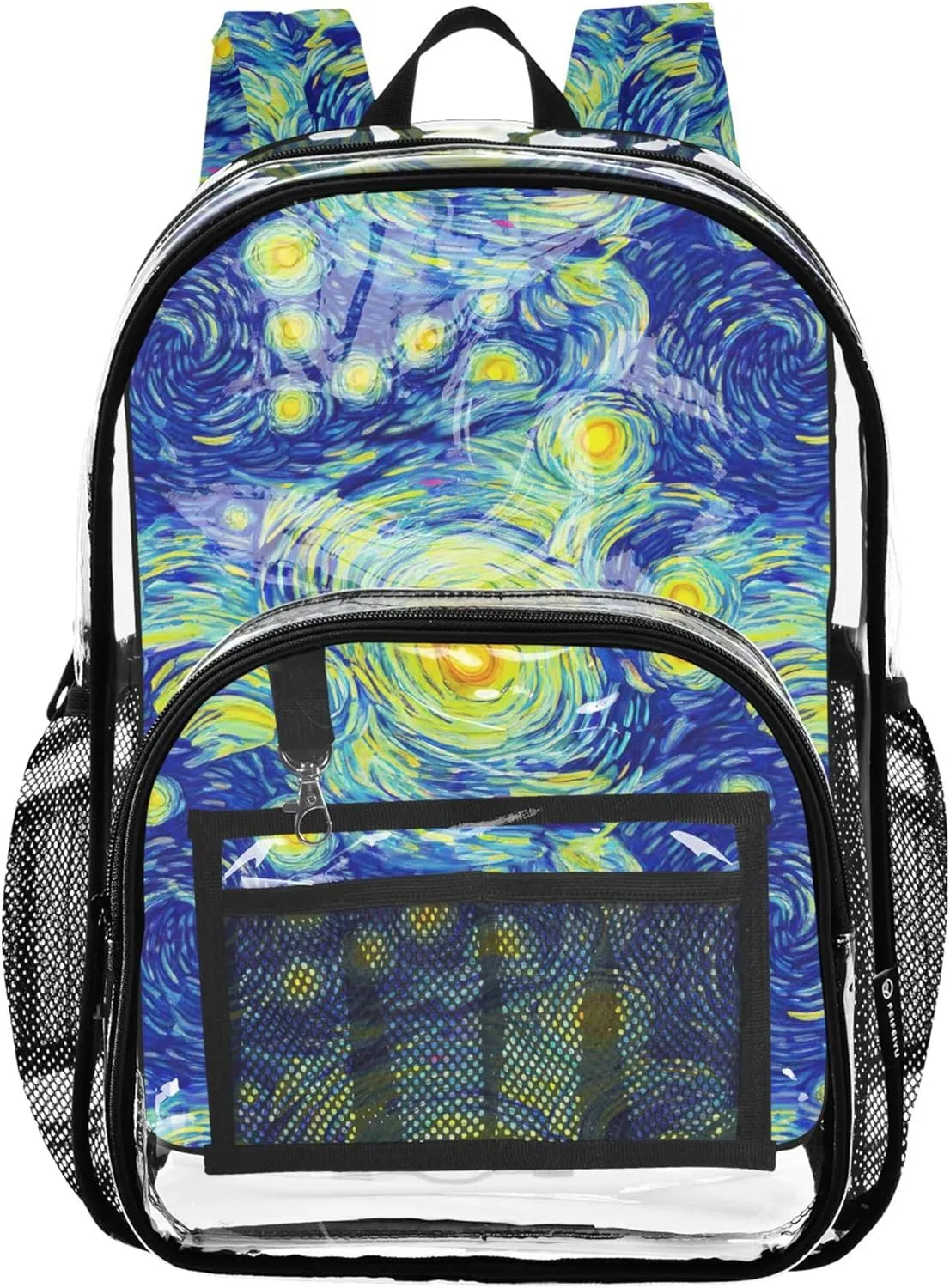 Swirling Night Sky Stars Van Gogh Clear Backpack for Women Kids Backpack Boys Girls Plastic Transparent Bookbag