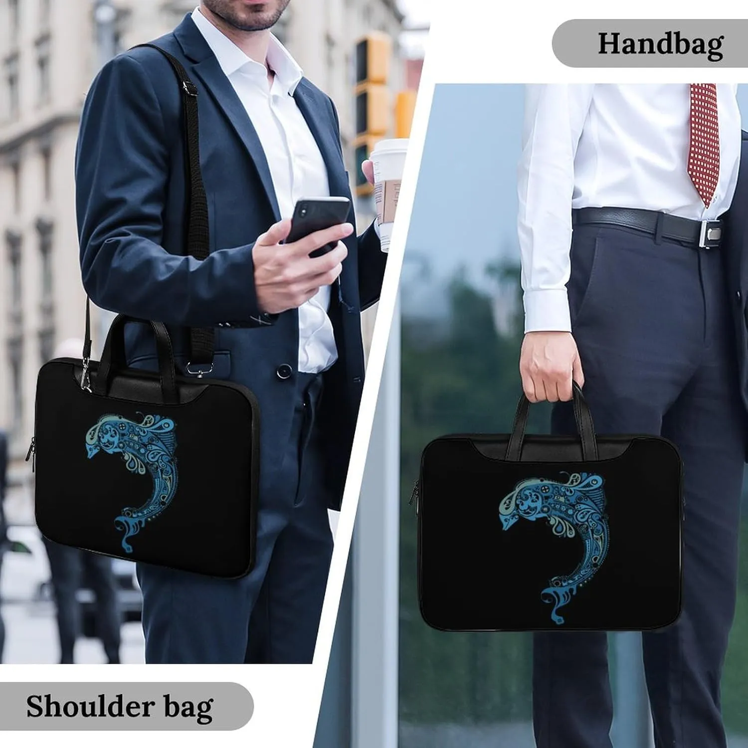 Tattoo Dolphin Totem Leather Bag Laptop Case Slim Water Resistant Computer Bags with Handle Briefcase for Work