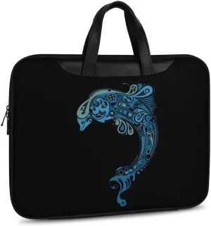 Tattoo Dolphin Totem Leather Bag Laptop Case Slim Water Resistant Computer Bags with Handle Briefcase for Work