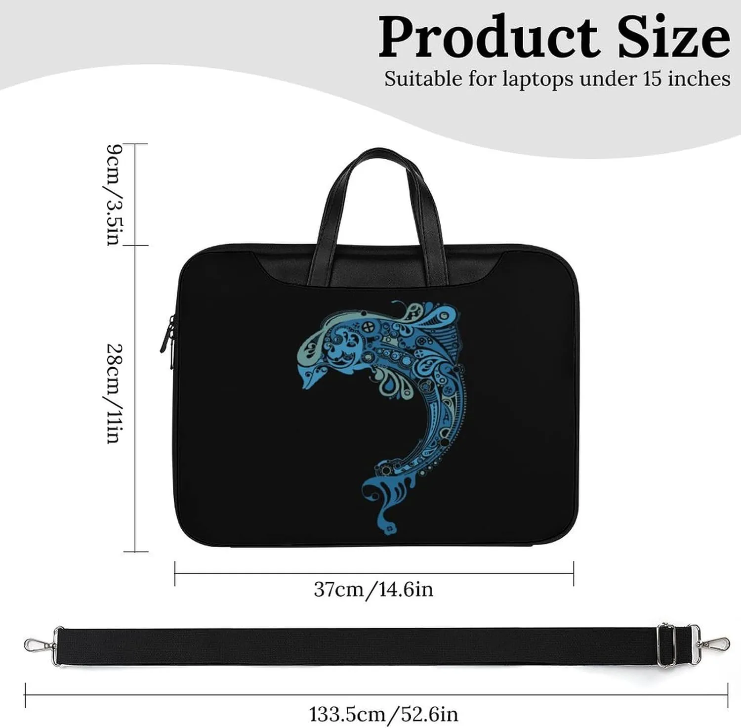 Tattoo Dolphin Totem Leather Bag Laptop Case Slim Water Resistant Computer Bags with Handle Briefcase for Work