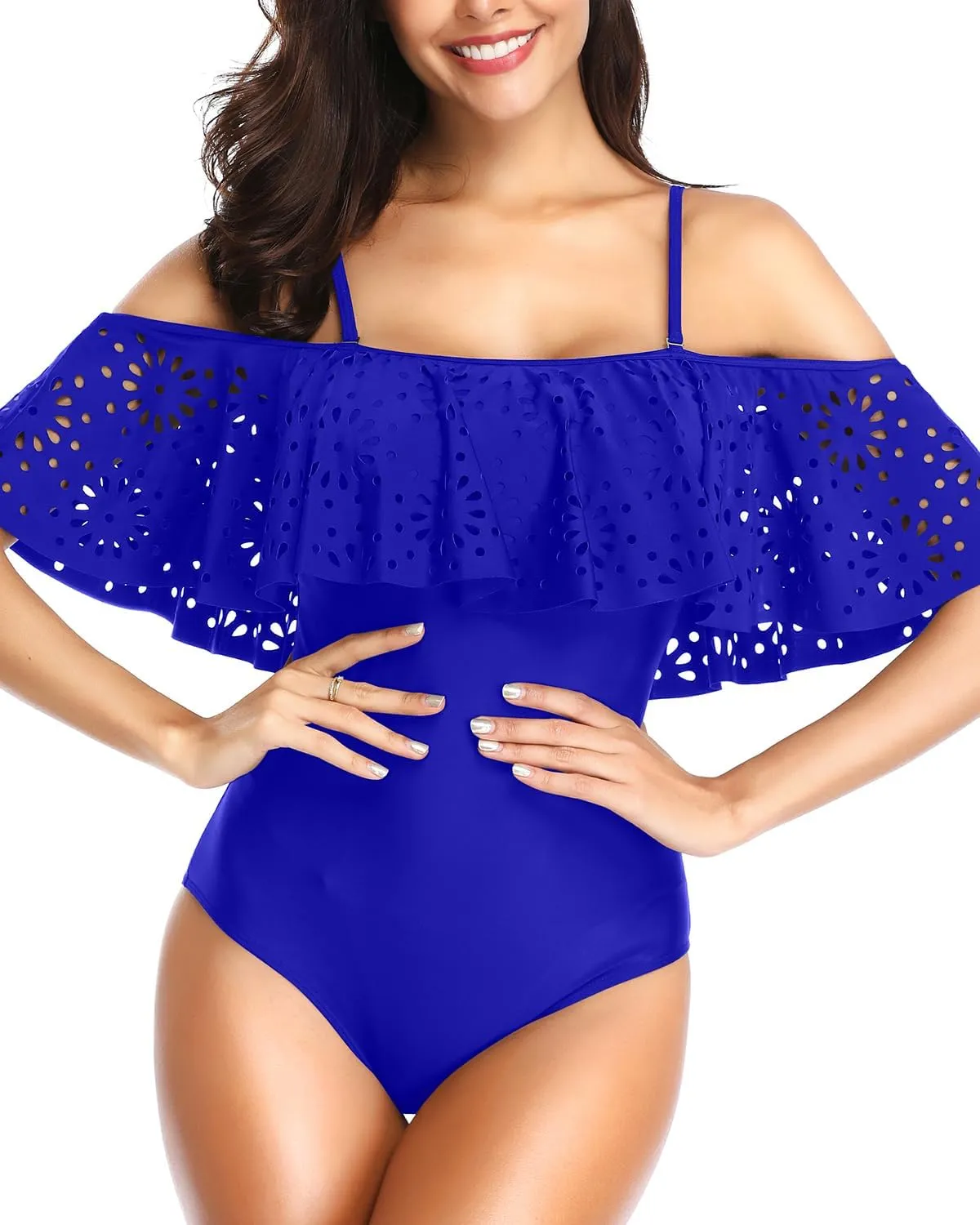 Tempt Me Women One Piece Off Shoulder Lace Swimsuits Ruffle Flounce Hollow Bathing Suits