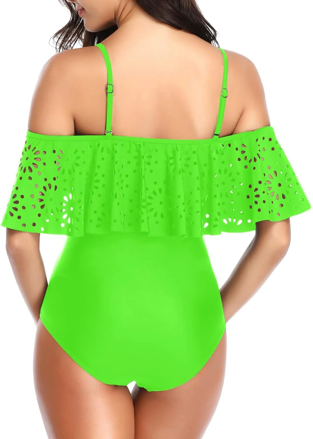 Tempt Me Women One Piece Off Shoulder Lace Swimsuits Ruffle Flounce Hollow Bathing Suits