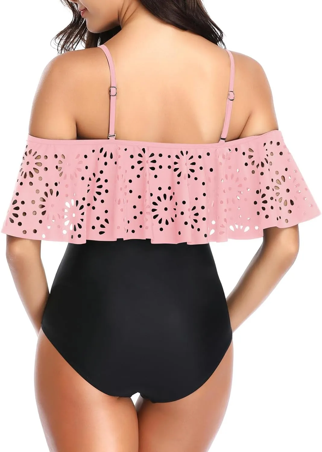 Tempt Me Women One Piece Off Shoulder Lace Swimsuits Ruffle Flounce Hollow Bathing Suits