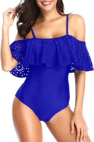Tempt Me Women One Piece Off Shoulder Lace Swimsuits Ruffle Flounce Hollow Bathing Suits