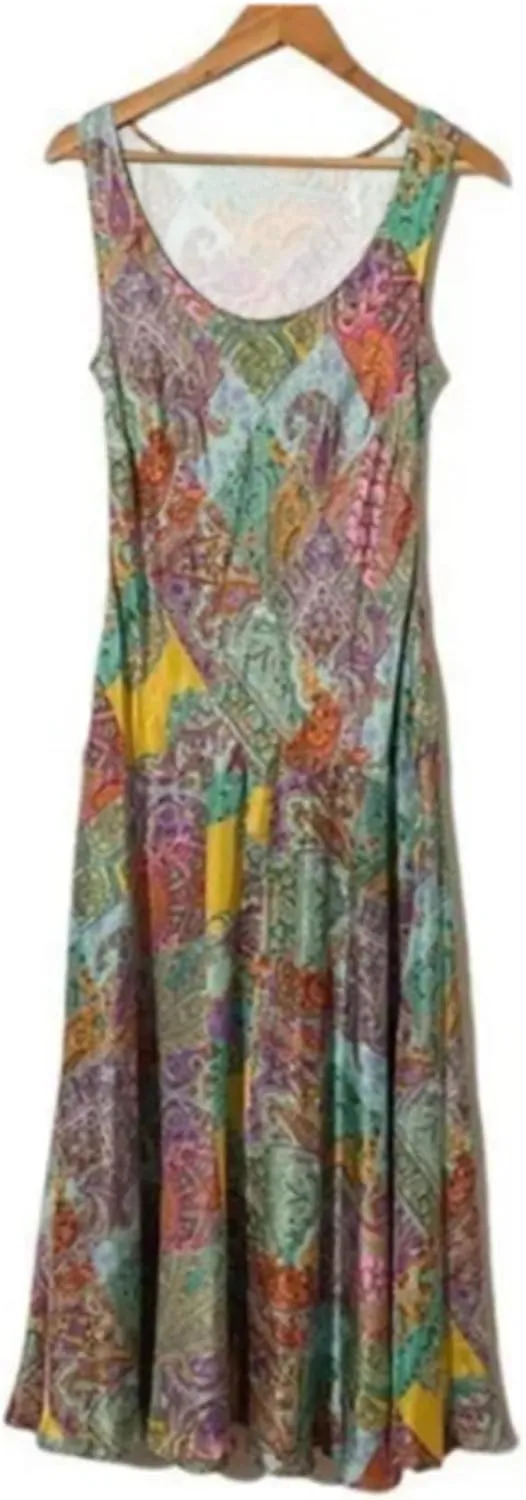 TIAFORD Women Floral Print Sleeveless Maxi Dress Summer Casual Boho Crewneck Loose Flowy Beach Long Shift Dress