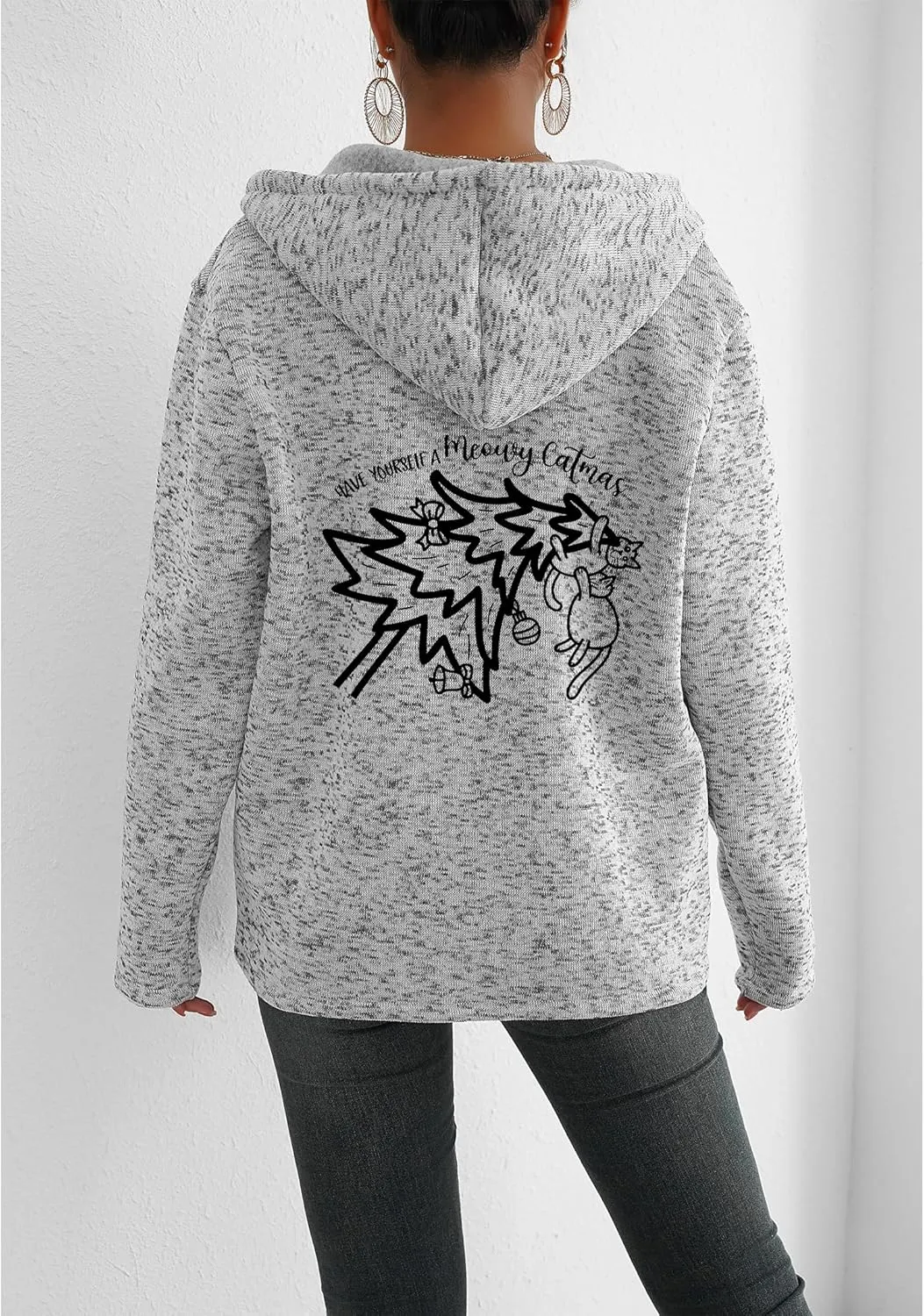 TIAFORD Women's Cat Graphic Zip Up Hoodies Oversized Hooded Sweatshirts Fleece Lined Jackets Cute Outfits with Pockets