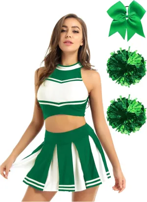 TiaoBug Women's Cheer Dance Costume Halloween Crop Top Pleated Skirt Outfit Cheerleading Uniform Dress