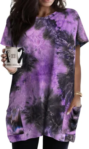 TIYOMI Plus Size Shirts for Women Pocket Long Tunic Tops Summer Casual T-Shirts XL-5XL