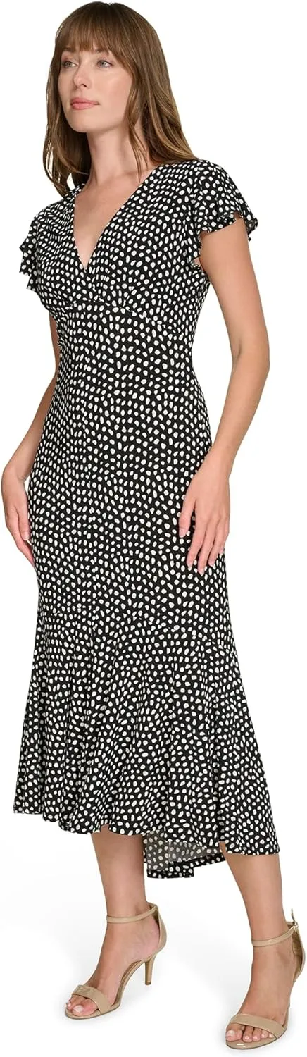 Tommy Hilfiger Women's Empire Waist V Neck Printed Jersey Midi Dress