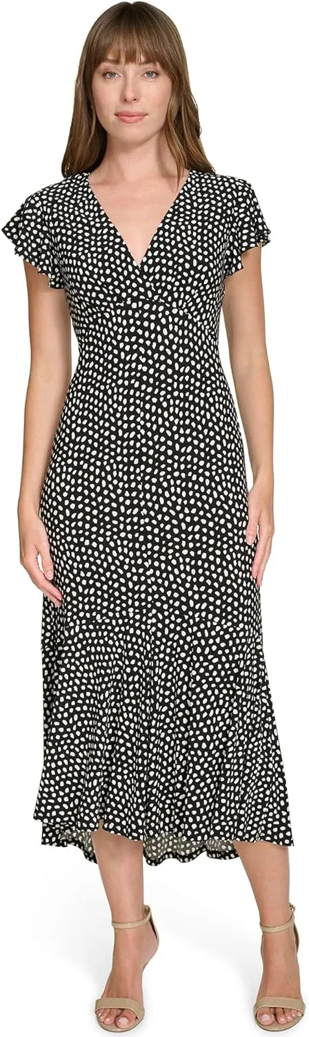 Tommy Hilfiger Women's Empire Waist V Neck Printed Jersey Midi Dress