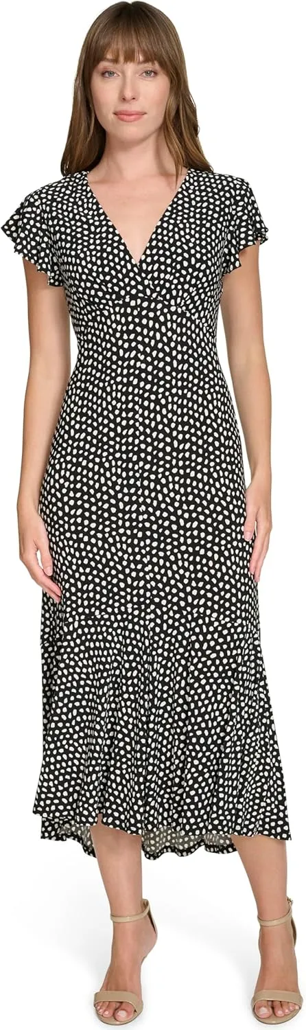 Tommy Hilfiger Women's Empire Waist V Neck Printed Jersey Midi Dress