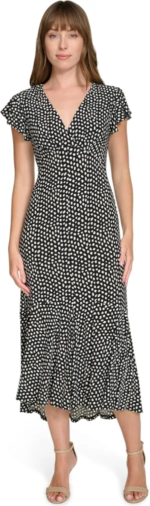 Tommy Hilfiger Women's Empire Waist V Neck Printed Jersey Midi Dress