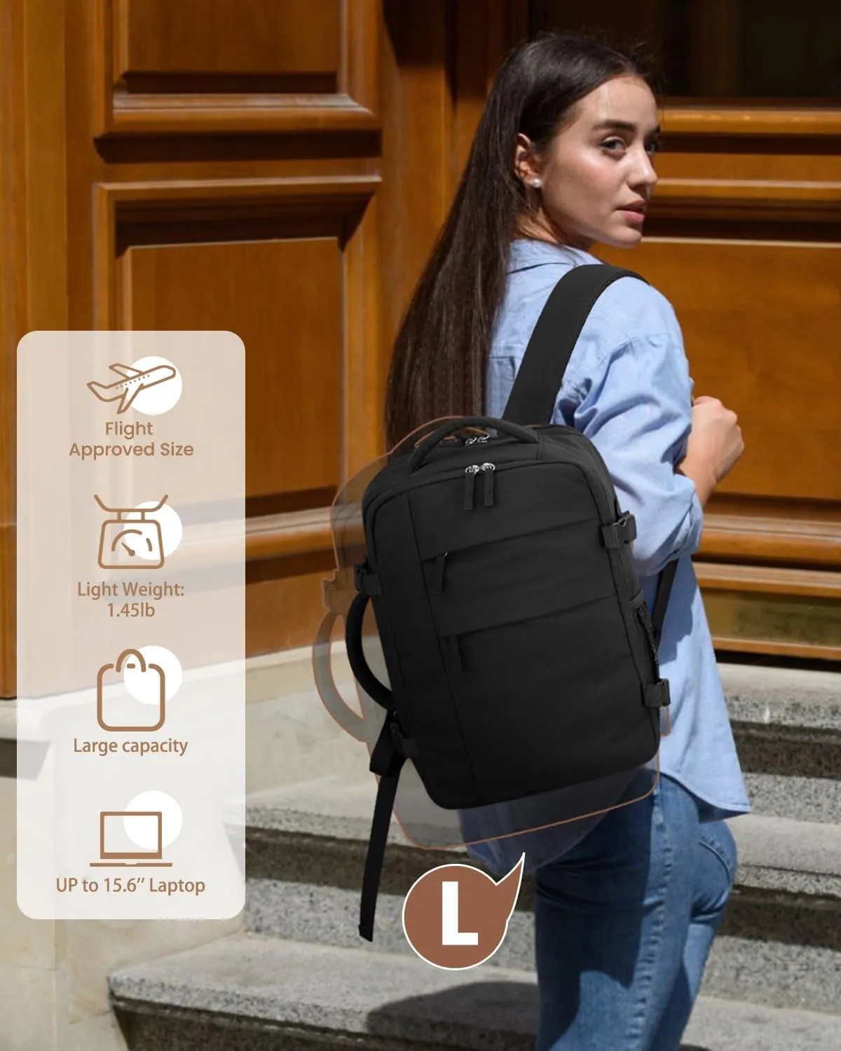 Travel Backpack for Women Man, Waterproof Travel Bag Airline Approved Laptop Backpack Carry on Weekender Overnight Bag Bookbag for Business,Travel, Work Fits 17.3 inch Laptop(Large,Black)