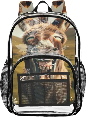 Travel Clear Backpack Floral Boys Backpacks for Girls Pvc School Plastic Bookbag Funny Donkey Laughing
