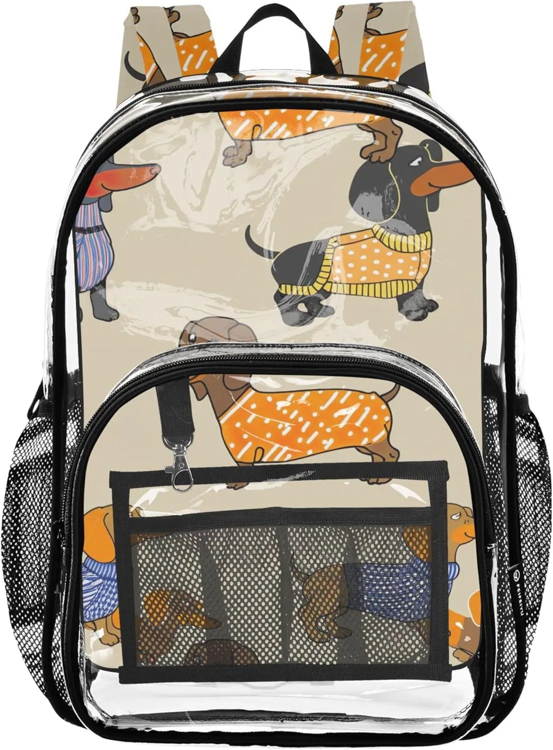 Travel Clear Bags for Women Kids Backpack for Girls Approved Shoulder Bag Cute Dog Dachshunds Colorful