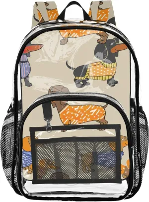 Travel Clear Bags for Women Kids Backpack for Girls Approved Shoulder Bag Cute Dog Dachshunds Colorful