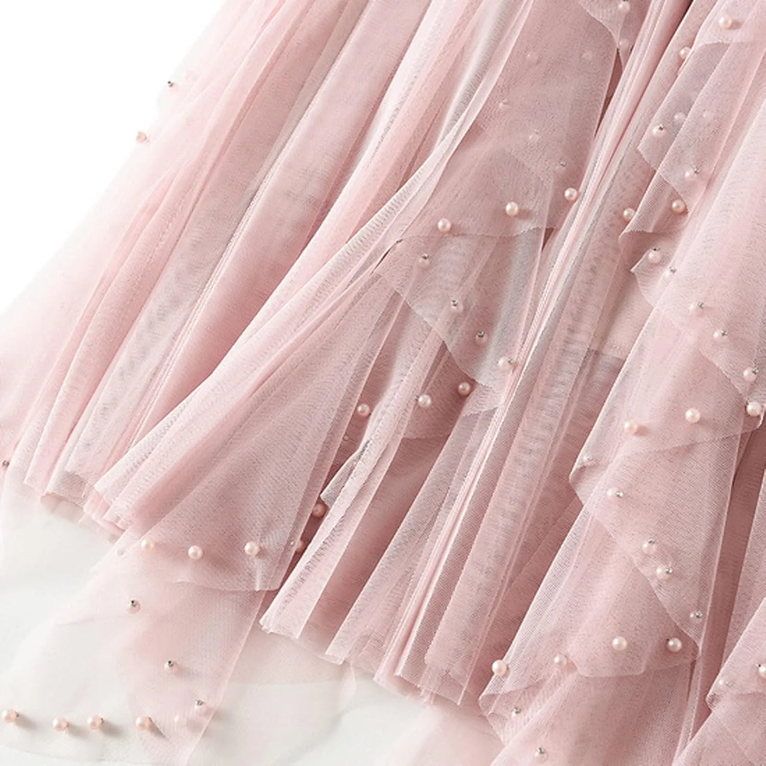 tuduoms Spring Fairy Pleated Tulle Skirts Teen Girls Ruffle Tiered Long Skirts High Waist Party Prom Mesh Flowy Midi Skirt