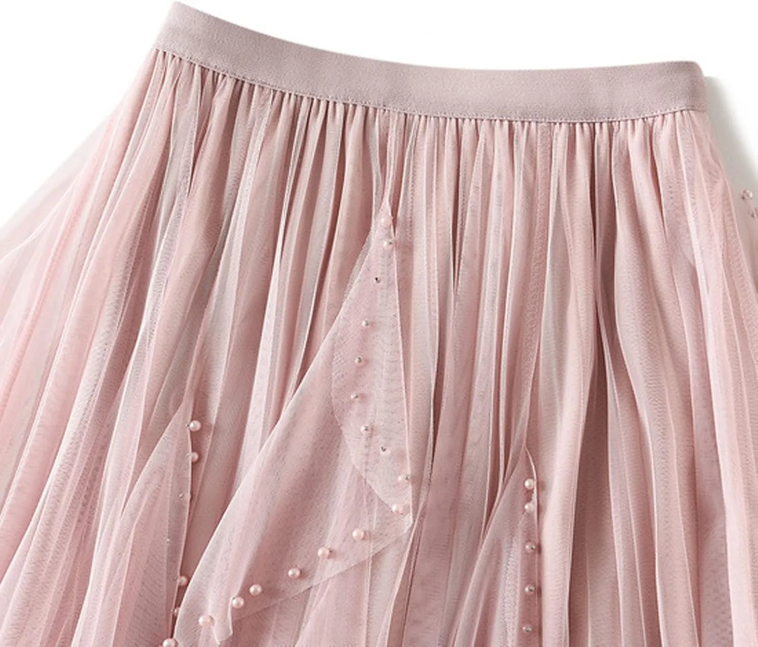 tuduoms Spring Fairy Pleated Tulle Skirts Teen Girls Ruffle Tiered Long Skirts High Waist Party Prom Mesh Flowy Midi Skirt