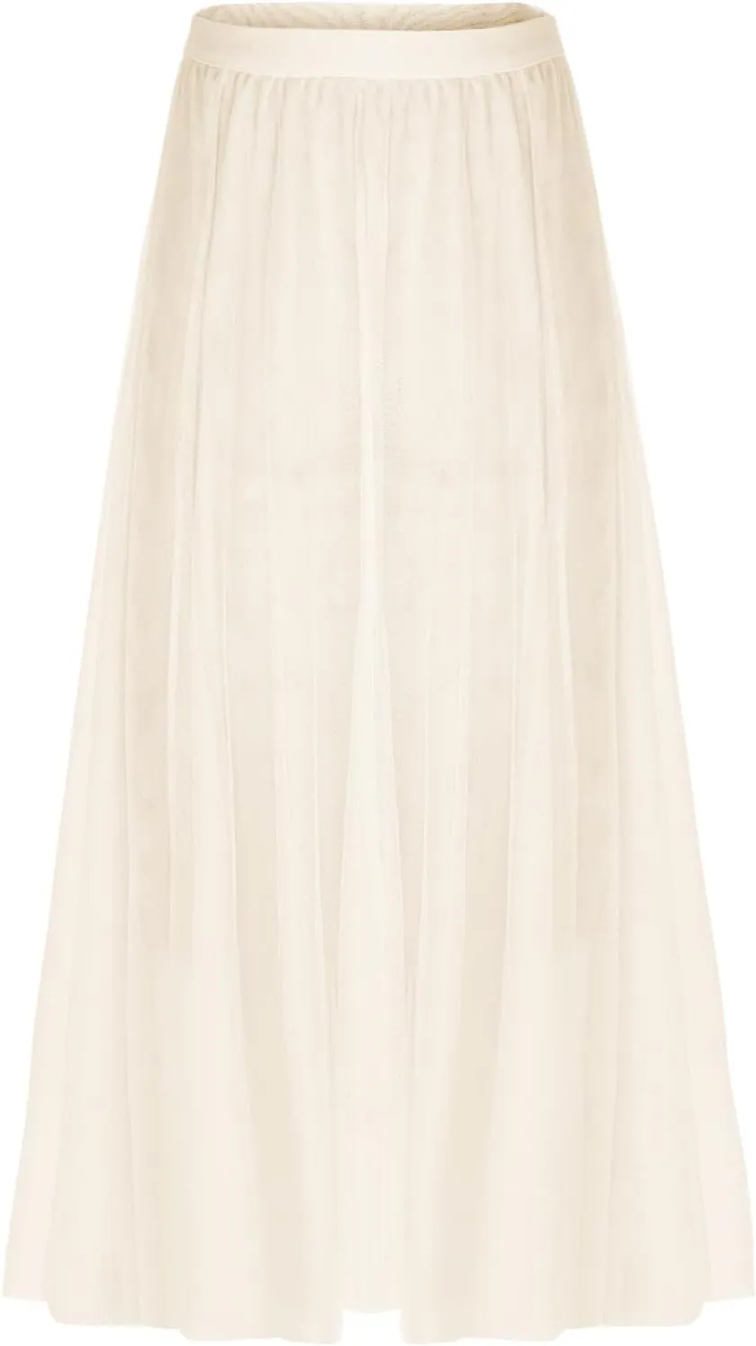 Tulle Skirts for Women Pleated Layered Tutu Skirt Ladies Elegant Flowy Long Skirts Bridesmaid Wedding Midi Skirt