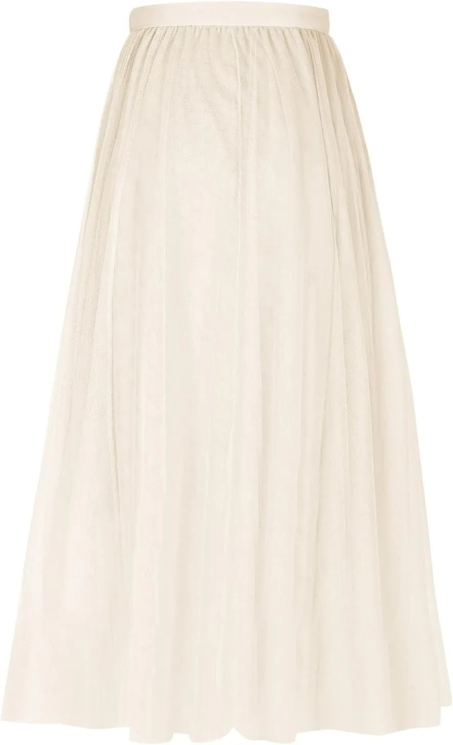 Tulle Skirts for Women Pleated Layered Tutu Skirt Ladies Elegant Flowy Long Skirts Bridesmaid Wedding Midi Skirt