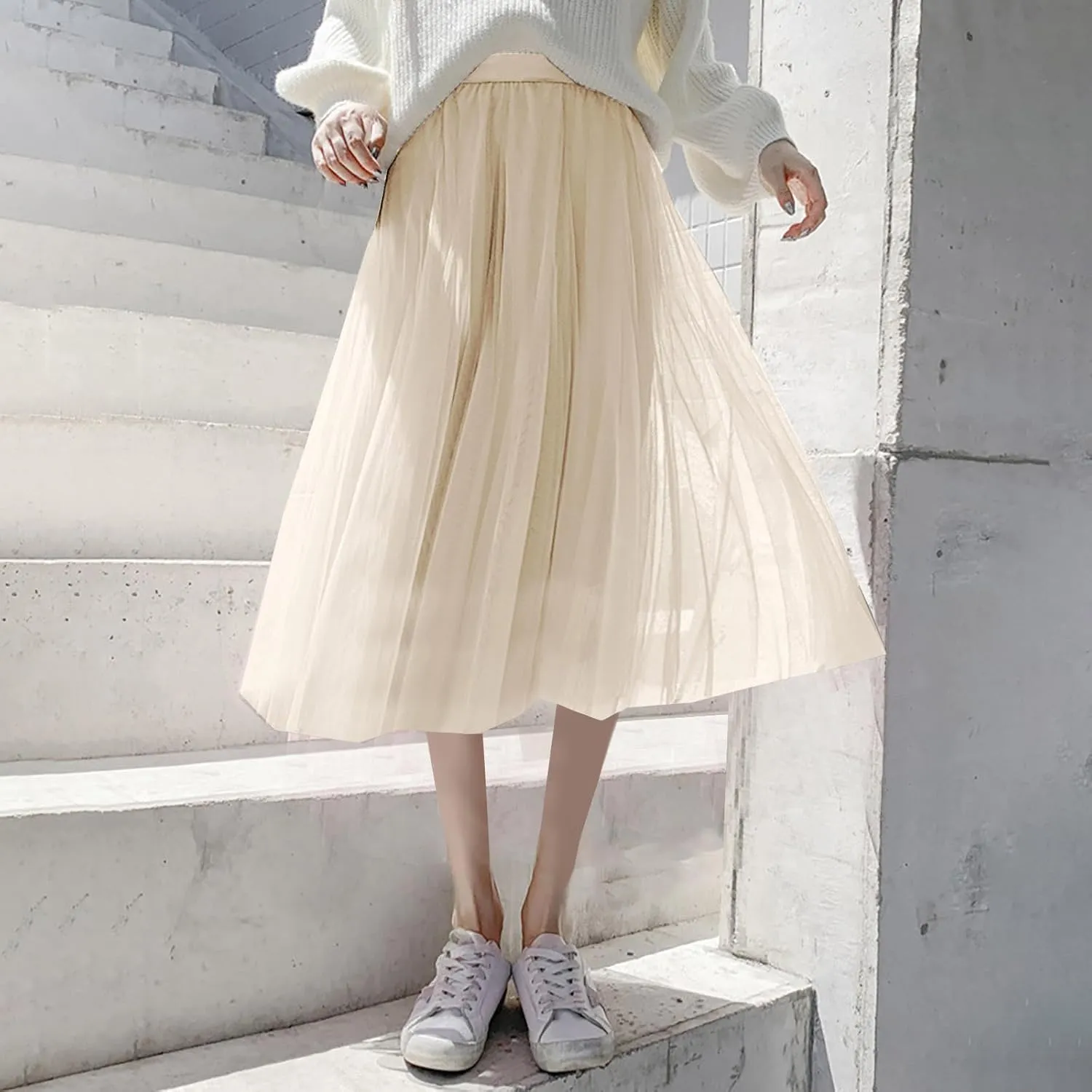 Tulle Skirts for Women Pleated Layered Tutu Skirt Ladies Elegant Flowy Long Skirts Bridesmaid Wedding Midi Skirt