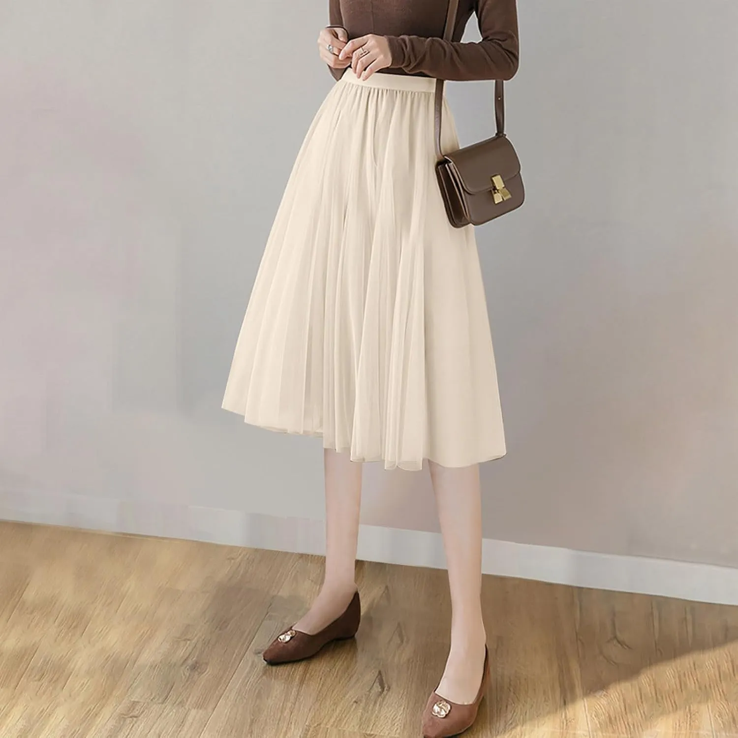 Tulle Skirts for Women Pleated Layered Tutu Skirt Ladies Elegant Flowy Long Skirts Bridesmaid Wedding Midi Skirt