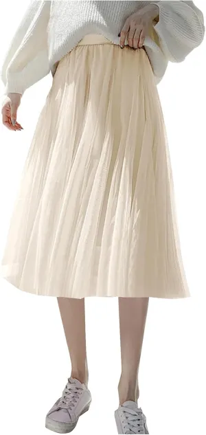 Tulle Skirts for Women Pleated Layered Tutu Skirt Ladies Elegant Flowy Long Skirts Bridesmaid Wedding Midi Skirt