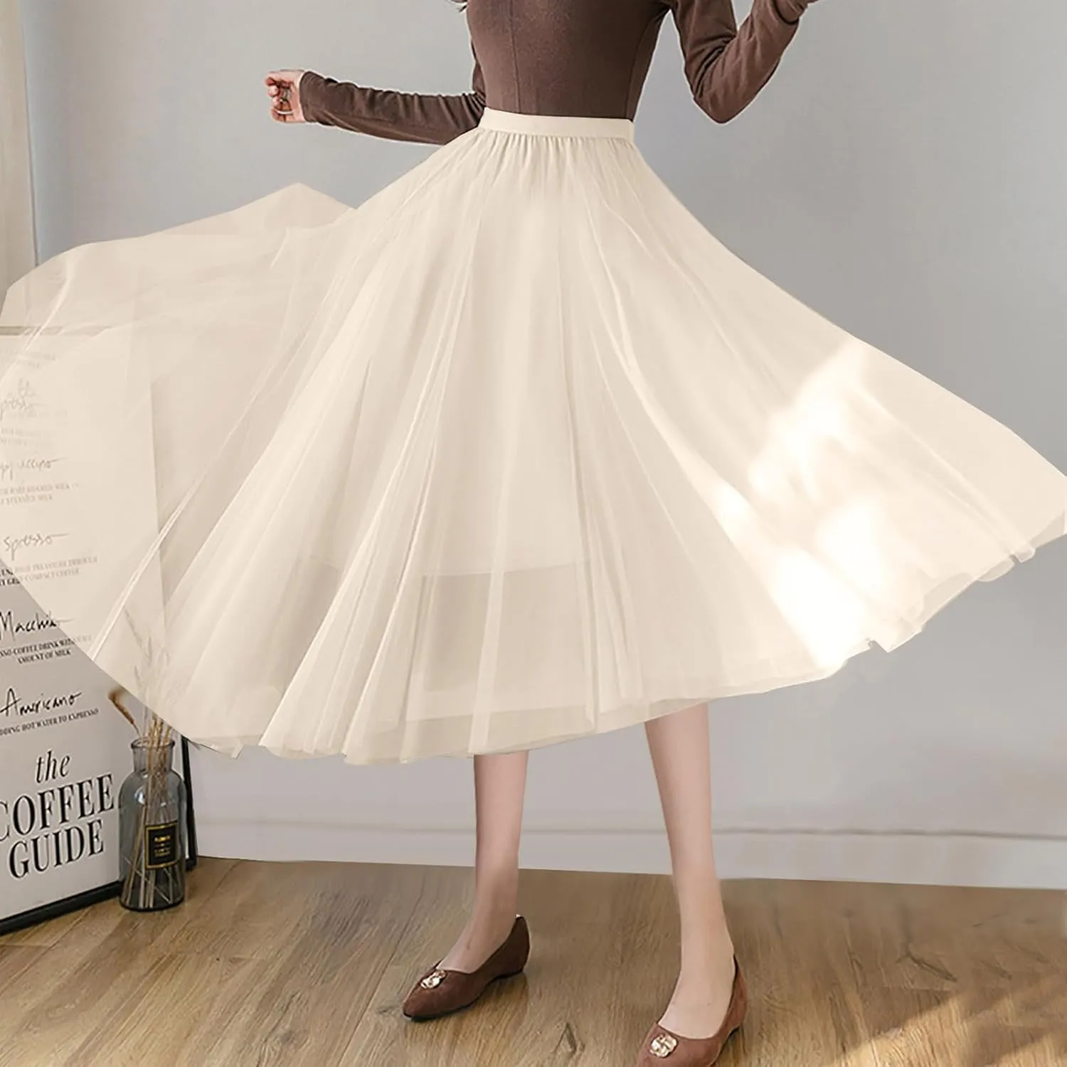 Tulle Skirts for Women Pleated Layered Tutu Skirt Ladies Elegant Flowy Long Skirts Bridesmaid Wedding Midi Skirt
