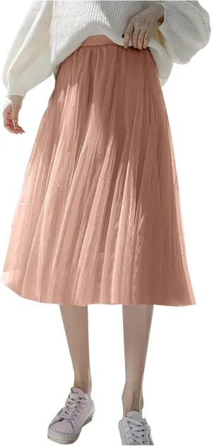 Tulle Skirts for Women Pleated Layered Tutu Skirt Ladies Elegant Flowy Long Skirts Bridesmaid Wedding Midi Skirt