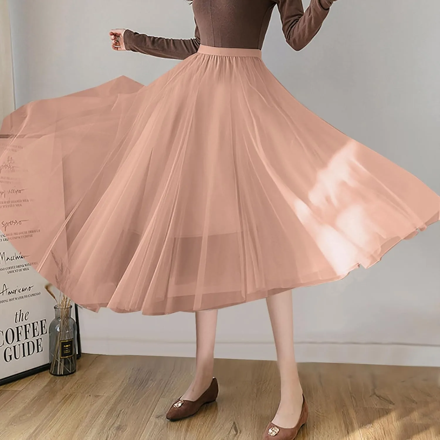 Tulle Skirts for Women Pleated Layered Tutu Skirt Ladies Elegant Flowy Long Skirts Bridesmaid Wedding Midi Skirt