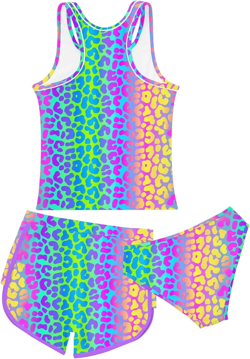 uideazone Girls 3 Piece Bathing Suit Summer UPF 50  Racerback Swimsuit with Shorts Beach Tankini Sets 8-15 Years