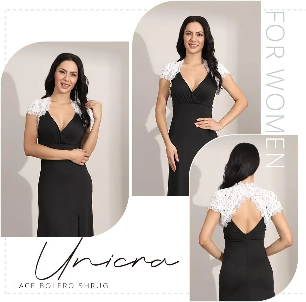 Unicra Bride Wedding Lace Bolero Jackets for Women Short Sleeves Party Evening Dress Shrug Top