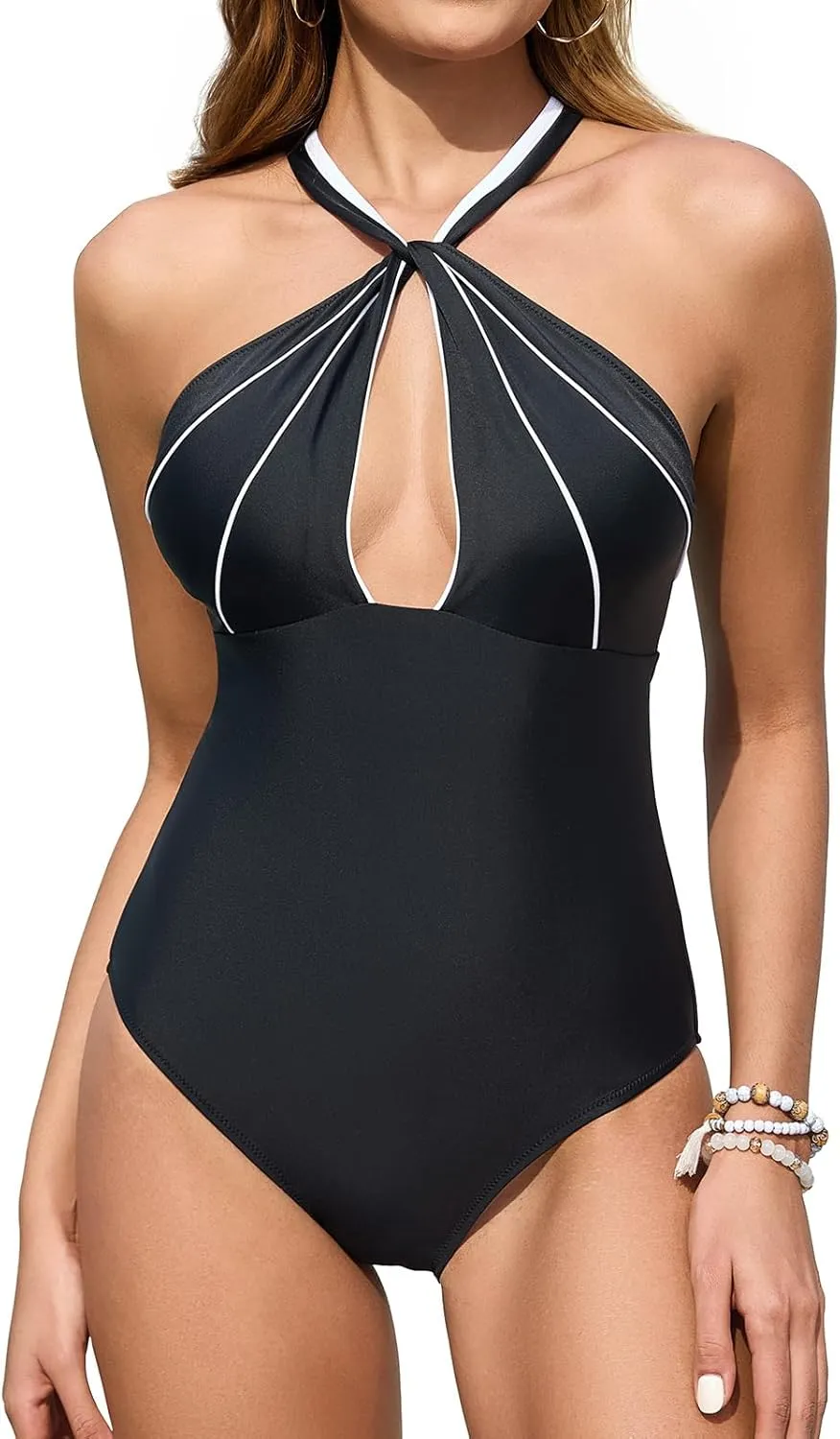 Upopby Women's Sexy Halter One Piece Swimsuits for Women Tummy Control Bathing Suits High Neck Keyhole Backless Swimwear