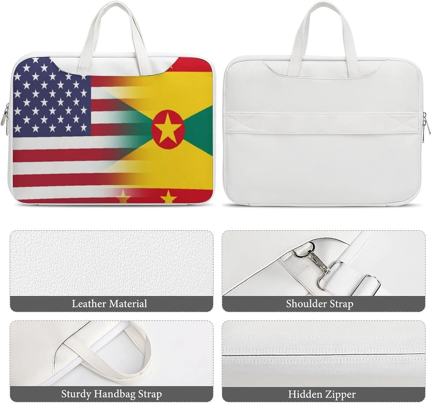 U.S.A Grenada Flag Leather Bag Laptop Case Slim Water Resistant Computer Bags with Handle Briefcase for Work