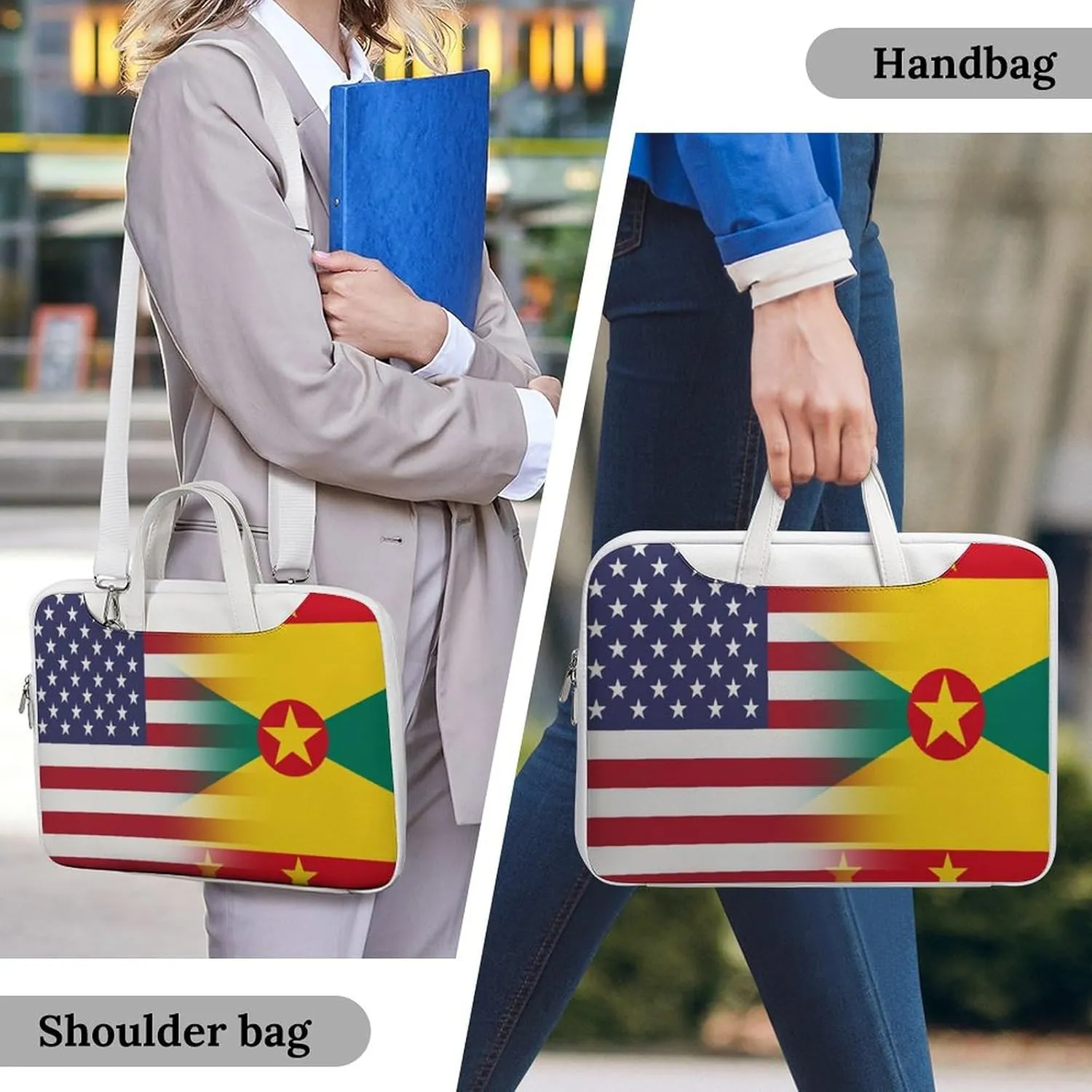 U.S.A Grenada Flag Leather Bag Laptop Case Slim Water Resistant Computer Bags with Handle Briefcase for Work