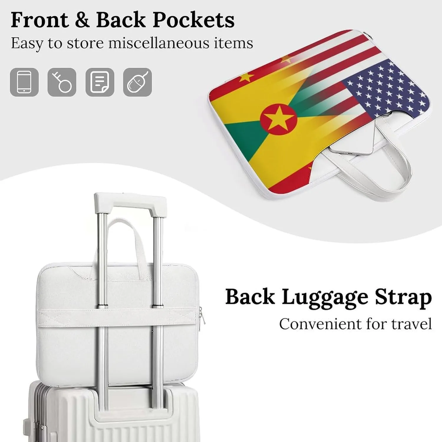 U.S.A Grenada Flag Leather Bag Laptop Case Slim Water Resistant Computer Bags with Handle Briefcase for Work