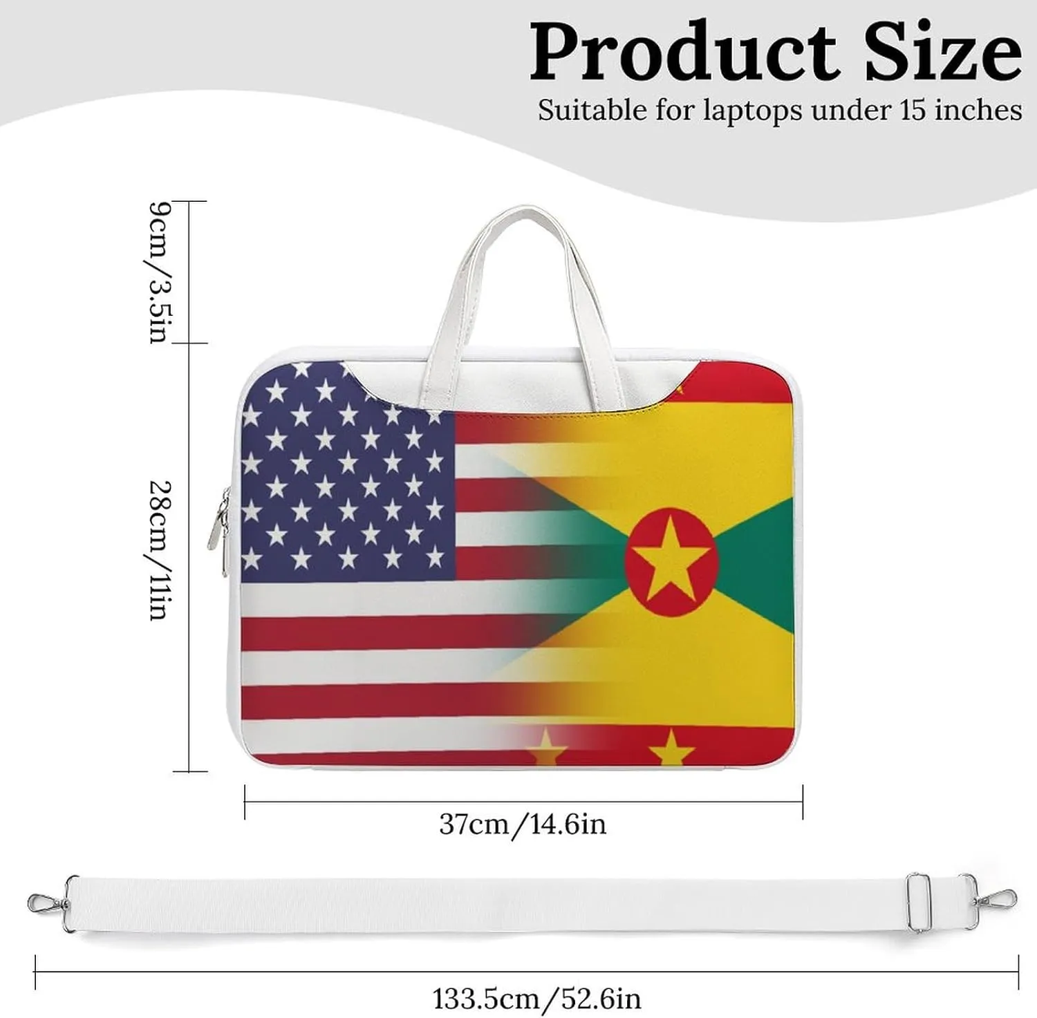 U.S.A Grenada Flag Leather Bag Laptop Case Slim Water Resistant Computer Bags with Handle Briefcase for Work