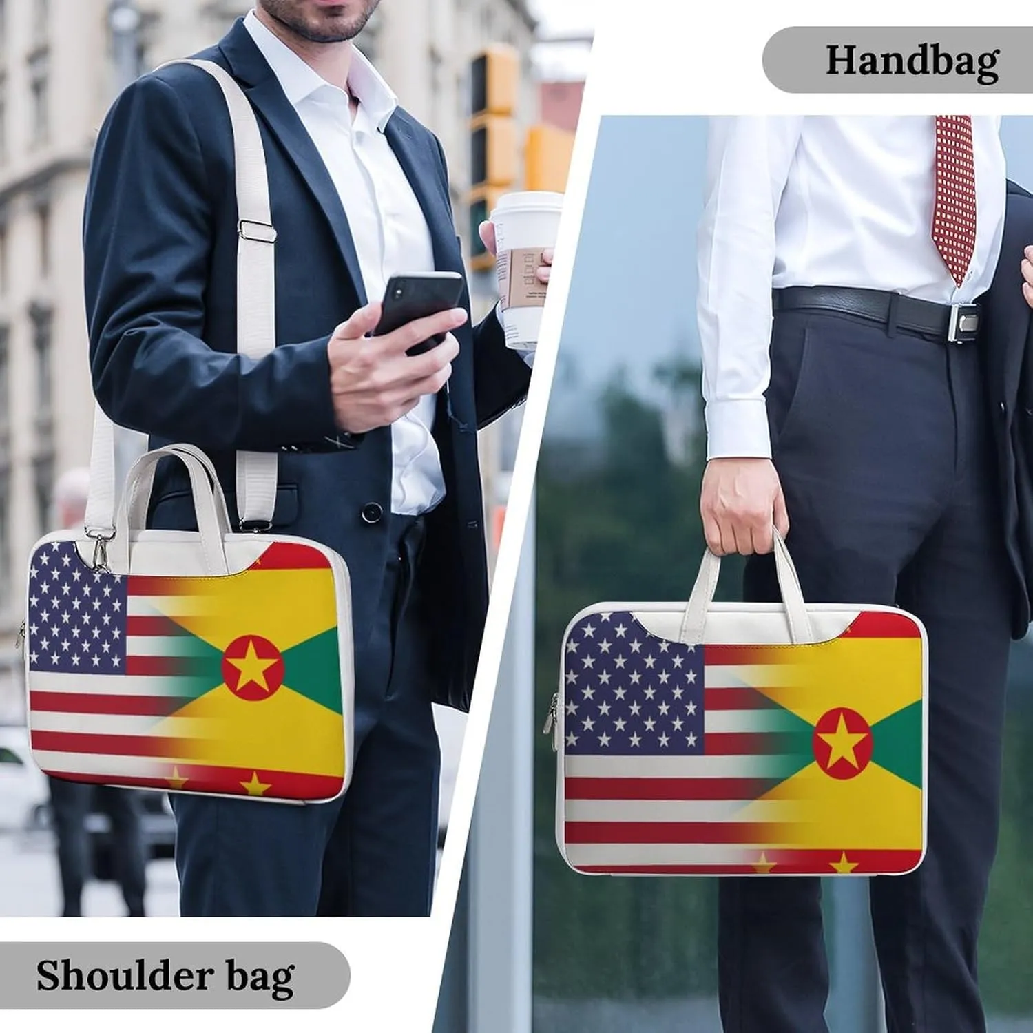 U.S.A Grenada Flag Leather Bag Laptop Case Slim Water Resistant Computer Bags with Handle Briefcase for Work