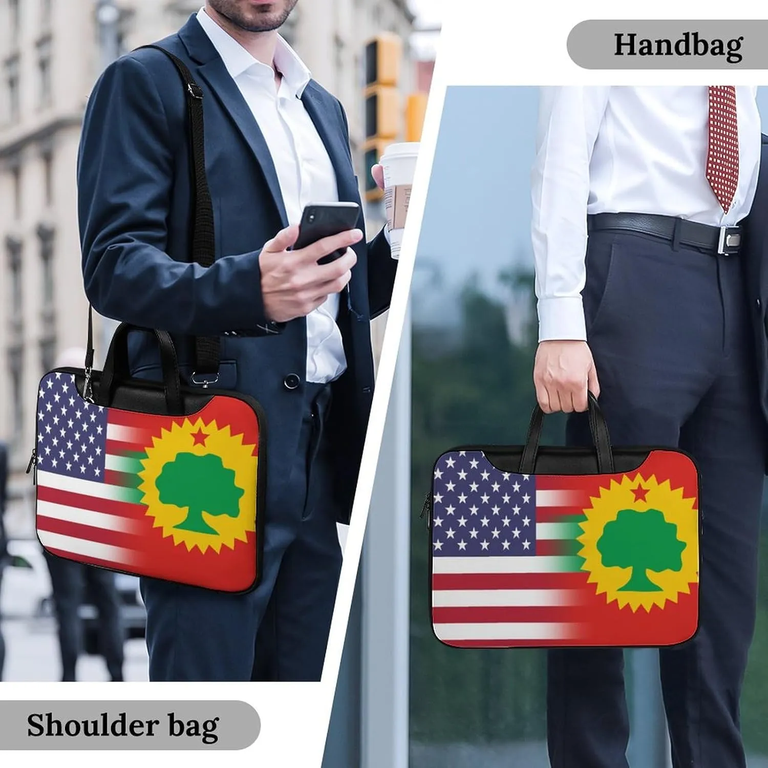 U.S.A Oromo Liberation Front Flag Leather Bag Laptop Case Slim Water Resistant Computer Bags with Handle Briefcase for Work