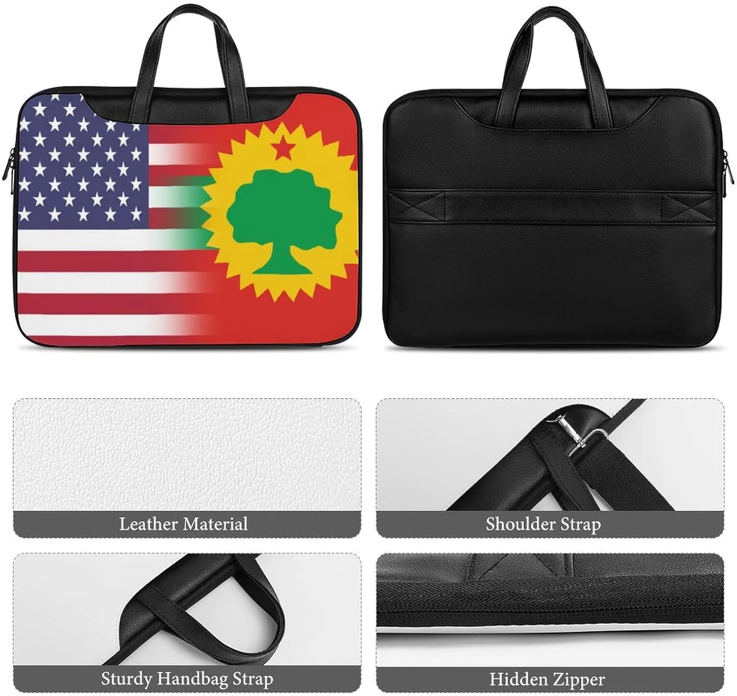 U.S.A Oromo Liberation Front Flag Leather Bag Laptop Case Slim Water Resistant Computer Bags with Handle Briefcase for Work