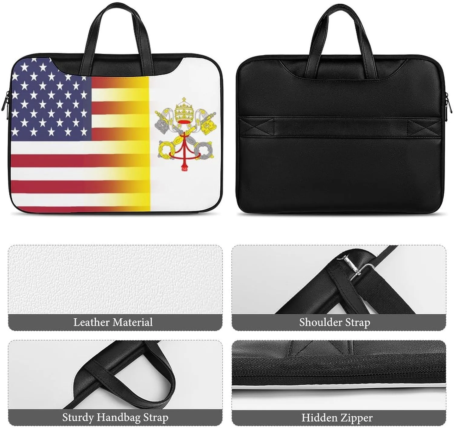 U.S.A Vatican Flag Leather Bag Laptop Case Slim Water Resistant Computer Bags with Handle Briefcase for Work