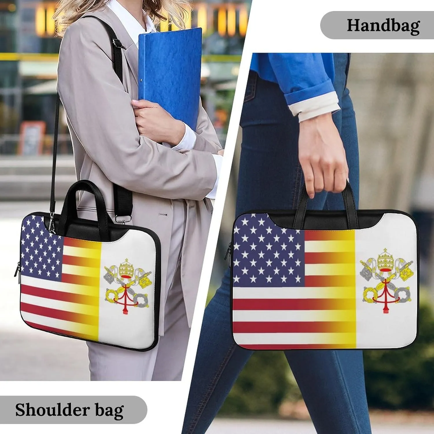 U.S.A Vatican Flag Leather Bag Laptop Case Slim Water Resistant Computer Bags with Handle Briefcase for Work