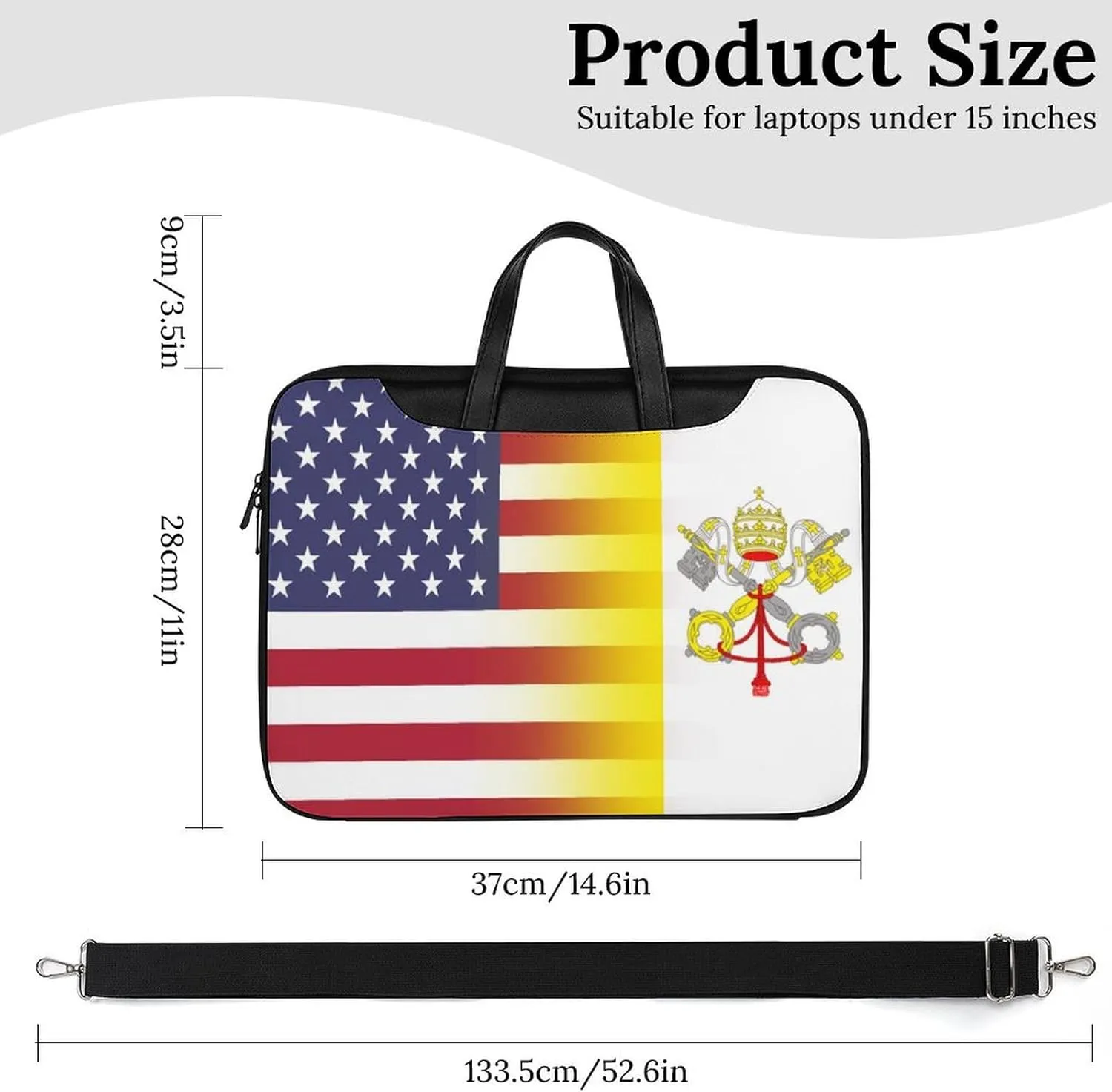 U.S.A Vatican Flag Leather Bag Laptop Case Slim Water Resistant Computer Bags with Handle Briefcase for Work