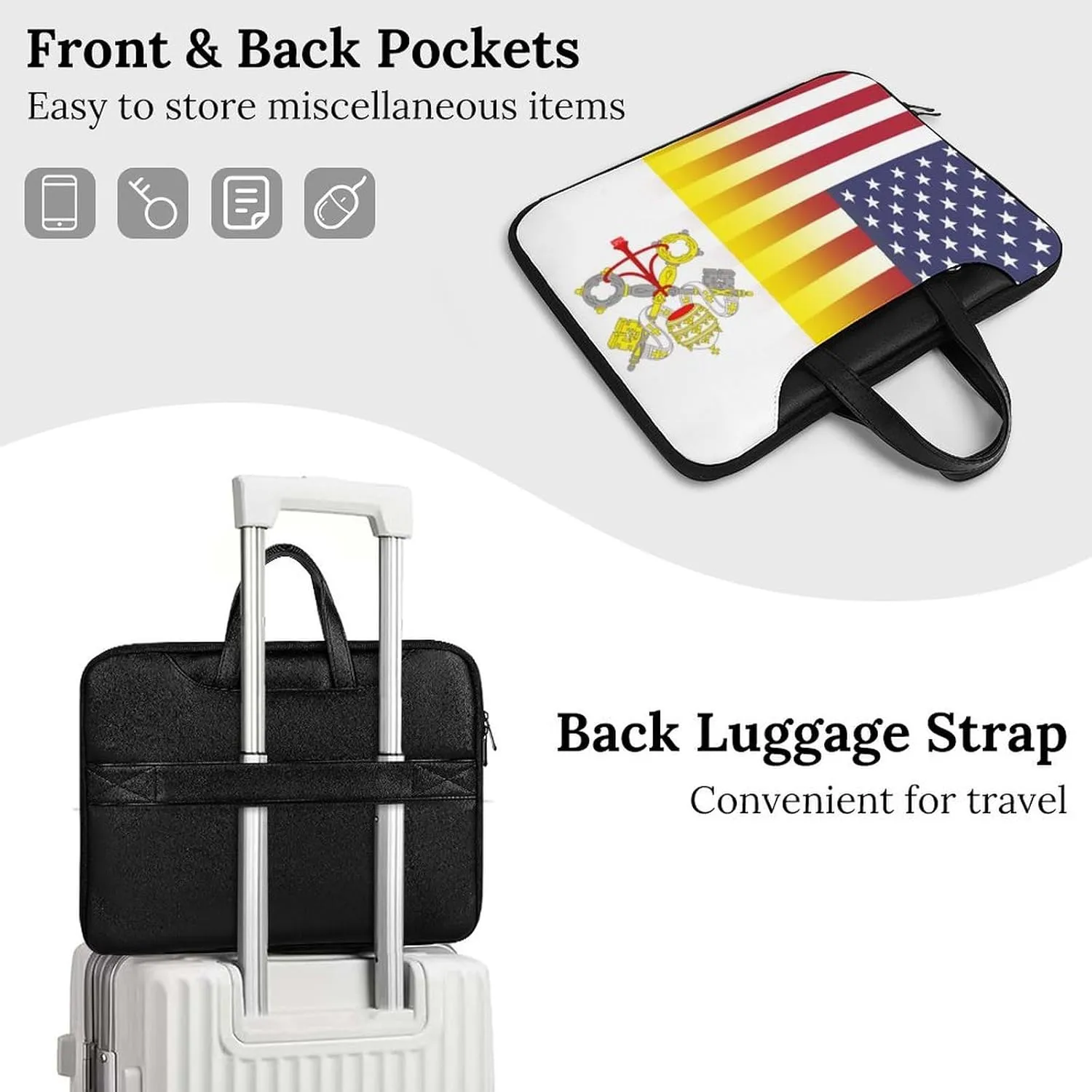U.S.A Vatican Flag Leather Bag Laptop Case Slim Water Resistant Computer Bags with Handle Briefcase for Work