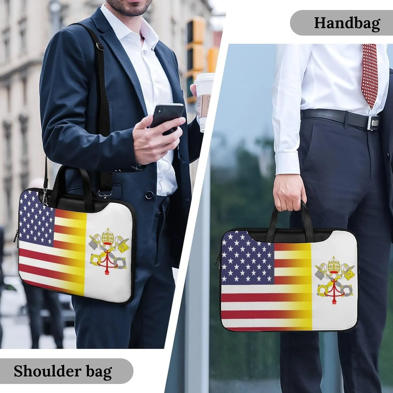 U.S.A Vatican Flag Leather Bag Laptop Case Slim Water Resistant Computer Bags with Handle Briefcase for Work