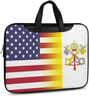 U.S.A Vatican Flag Leather Bag Laptop Case Slim Water Resistant Computer Bags with Handle Briefcase for Work