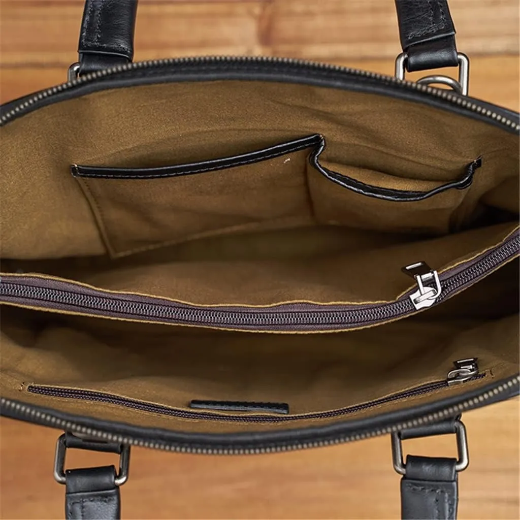 Vintage Man Handbag Briefcase Men Shoulder Bags Coffe Business 14 Inch Laptop Bag