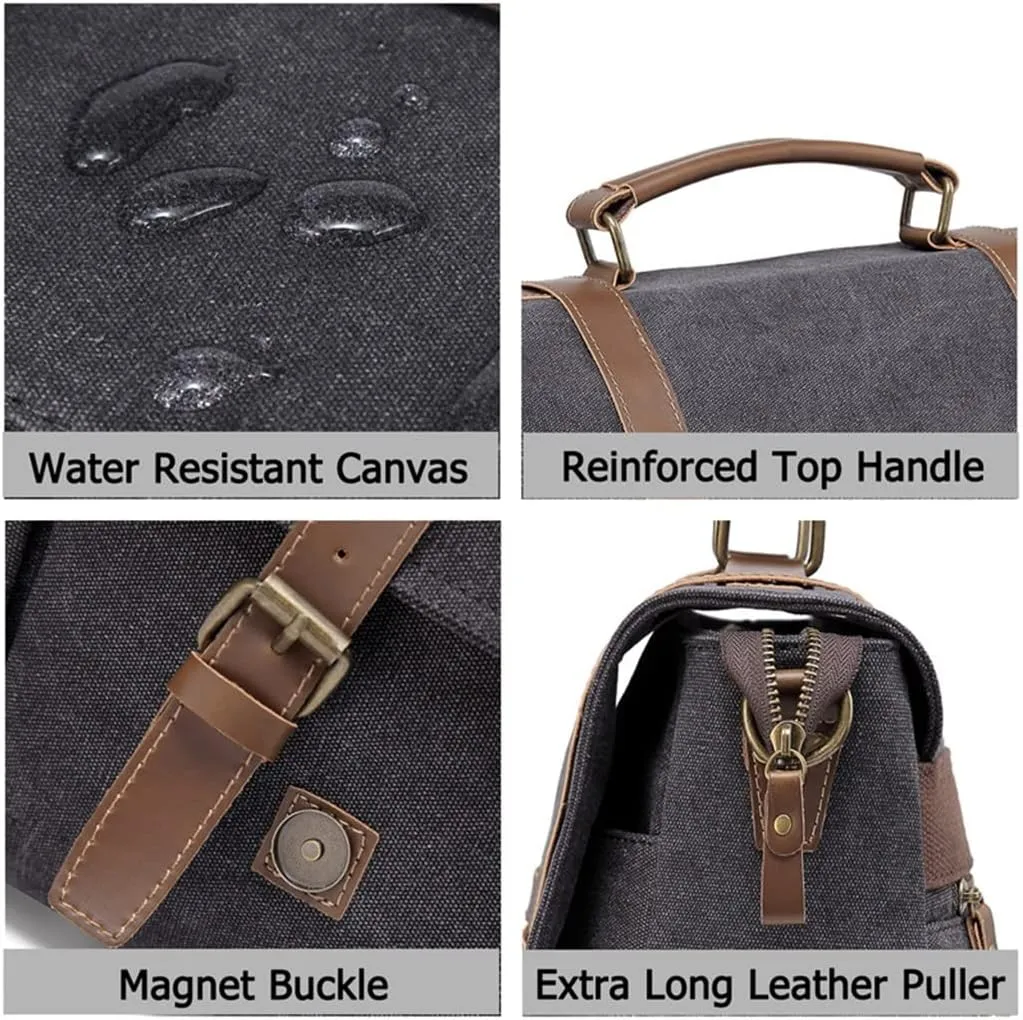 Vintage Men Briefcase Resistant Canvas Messenger Bag For 15 In Laptop Business Satchel Padded