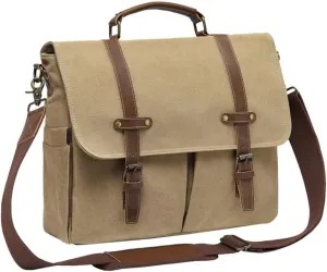 Vintage Men Briefcase Resistant Canvas Messenger Bag For 15 In Laptop Business Satchel Padded