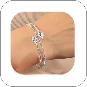 Vintage Multi-Layer Crystal Rhinestone Cuff Bracelet Sparkling Teardrop Crystals Open Cuff Wristlet Bridal Wedding Hand Accessories Prom Party Jewelry